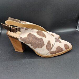 Woman's comfort country western cow print almond toe sling back block heel ankle